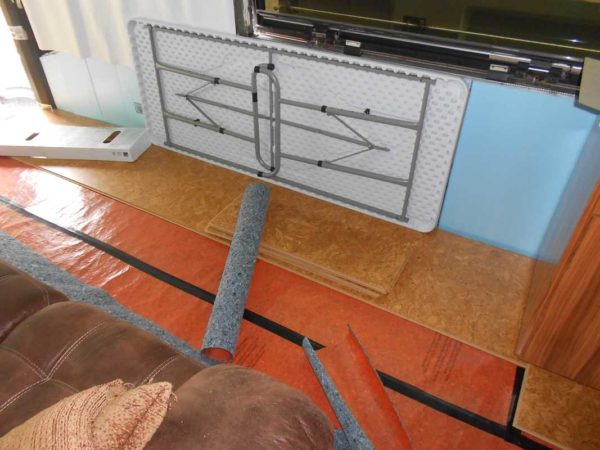 Laminate flooring cork plank Missy bus conversion floating