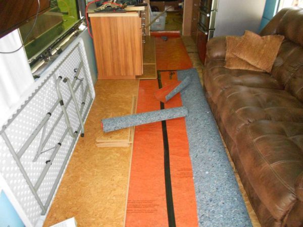 Laminate flooring cork plank Missy bus conversion floating