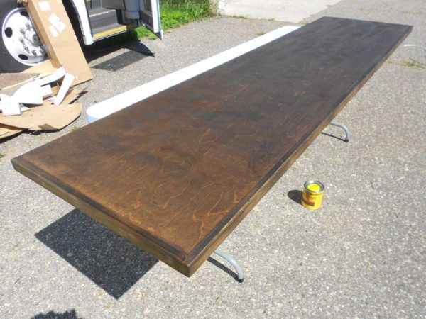 Kitchen Countertop plywood stain polyurethane bus conversion RV