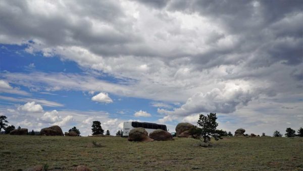 Medicine Bow Missy bus coach sky clouds