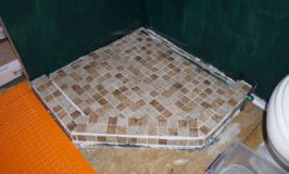 Missy bus conversion coach shower floor tile