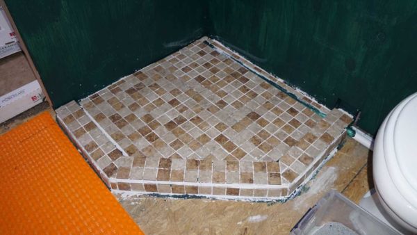 Missy bus conversion coach shower floor tile