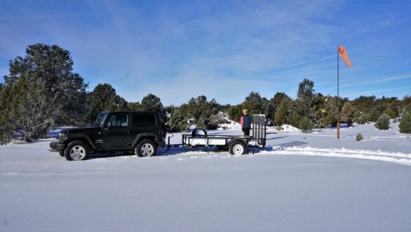 Bendit airstrip snow Jeep Wrangler windsock